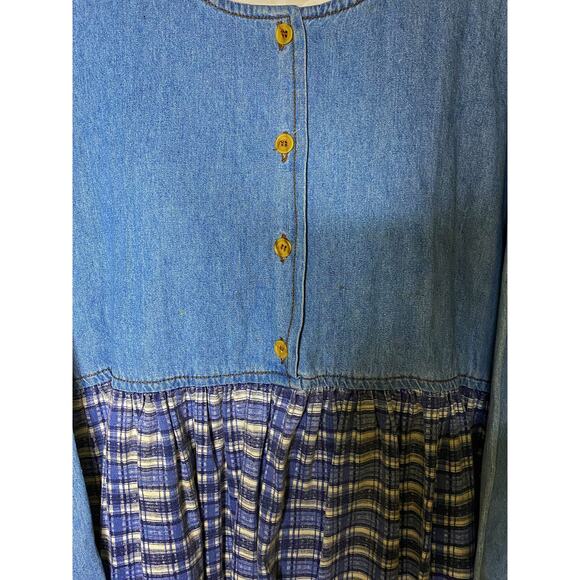 80s 90s Bill Blass Denim Dress Maxi Size 12 Long Sleeves Modest Vintage - Picture 3 of 5